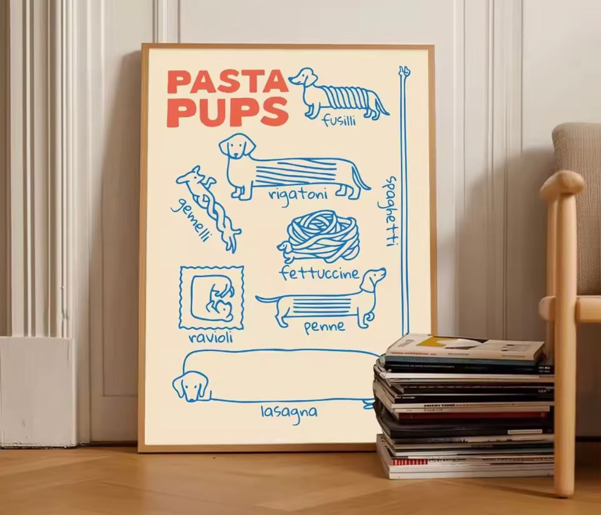 Affiche Pasta Pups – Teckel & Pâtes Italiennes