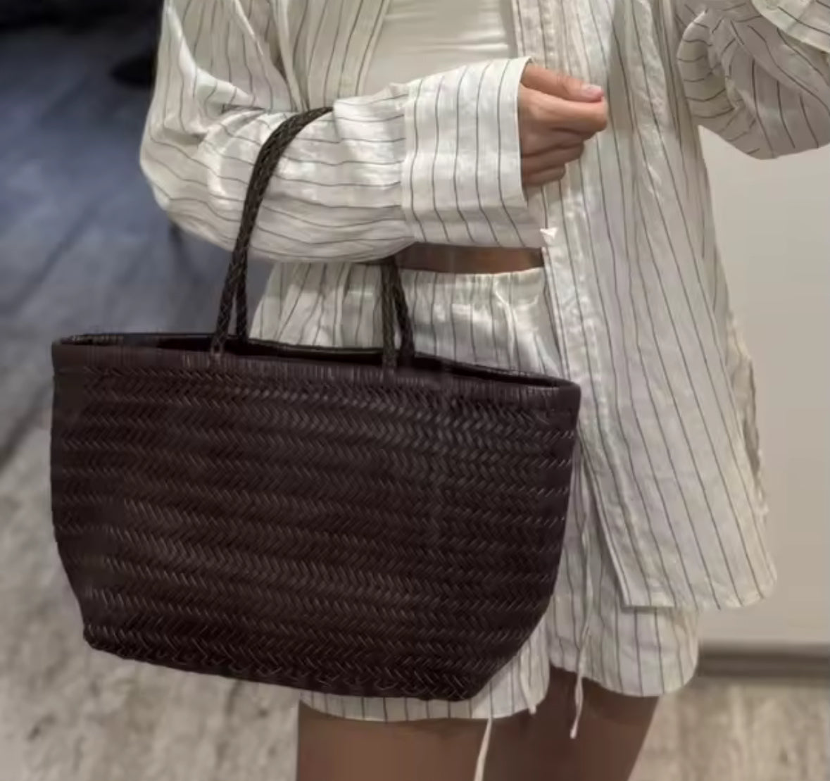 Sac tressé en cuir véritable