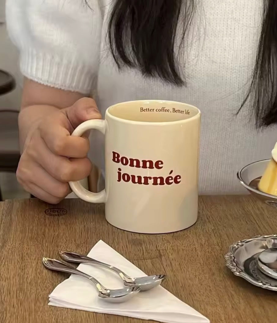 Tasse en céramique message positif Bonne Journée idée cadeau femme style épuré