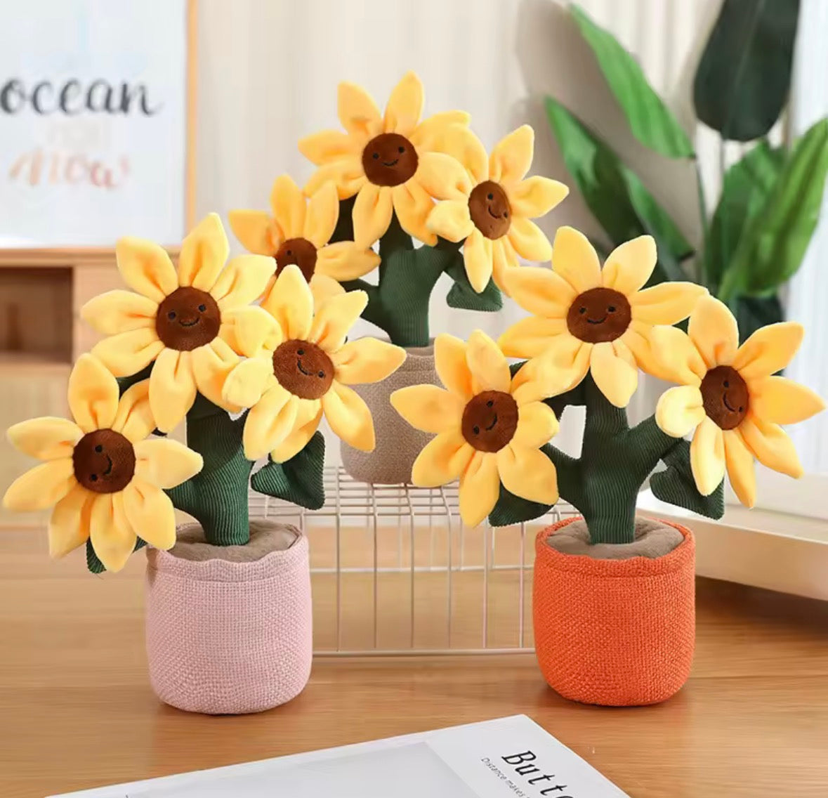 Bouquet Tournesols Sourire – Décoration en peluche 32 cm