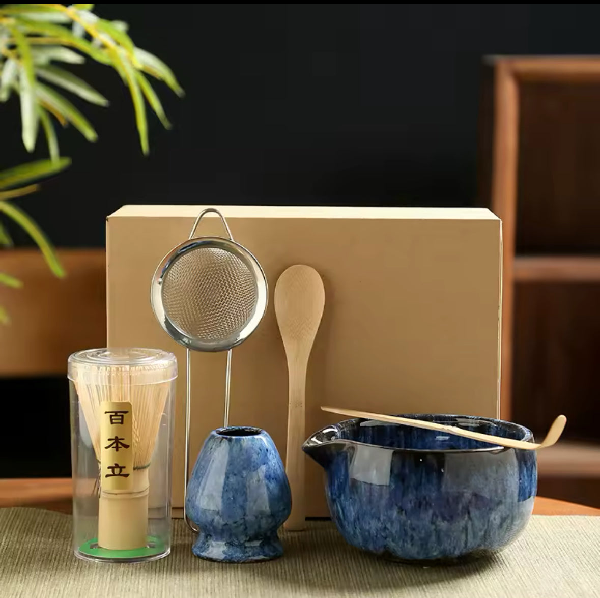 Coffret matcha traditionnel complet pour cérémonie avec ustensiles artisanaux
