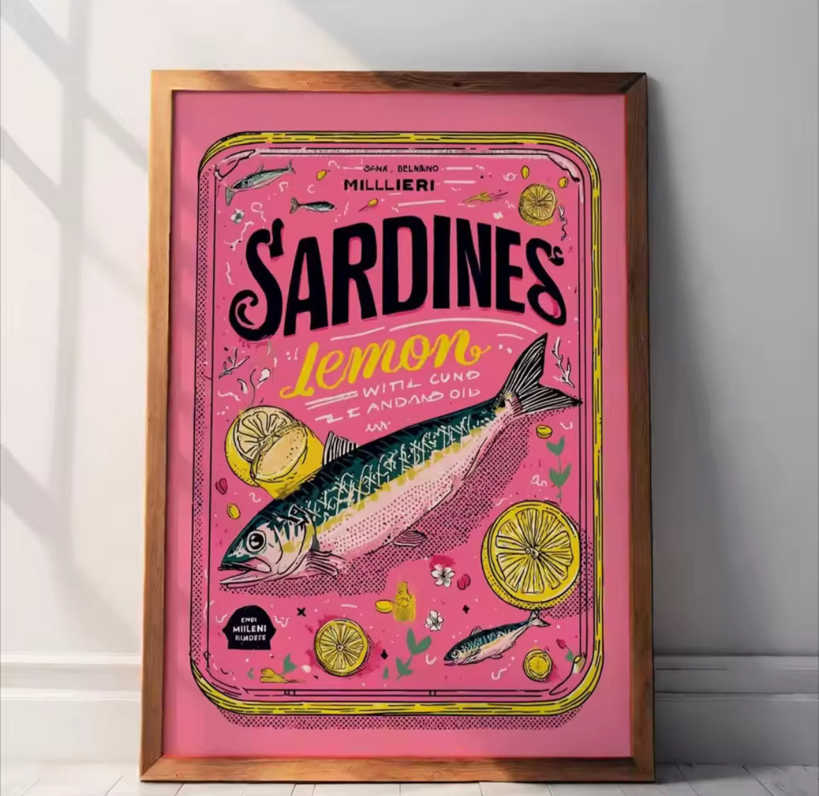 Affiche graphique Sardines, style pop rétro et ambiance bord de mer