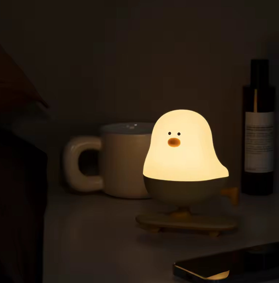 Veilleuse poussin tactile, allumage par pression sur la patte, lumière douce et chaude pour chambre d’enfant, lampe design Maison Pamplune