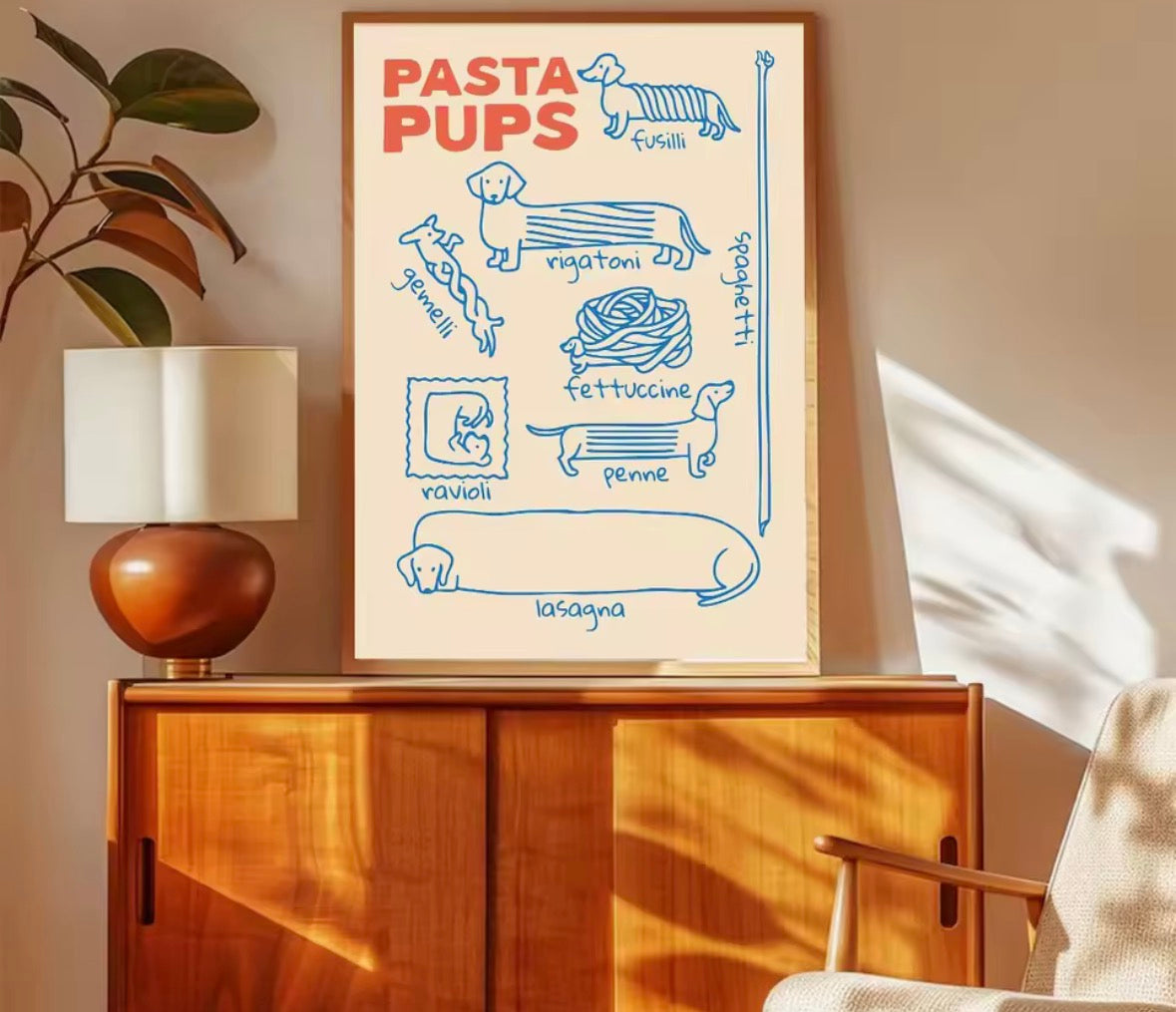 Affiche Pasta Pups – Teckel & Pâtes Italiennes