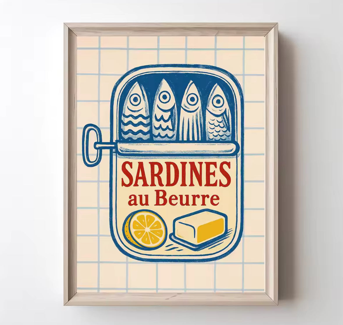 Affiche artistique Sardines au beurre, touche gourmande et authentique pour cuisine