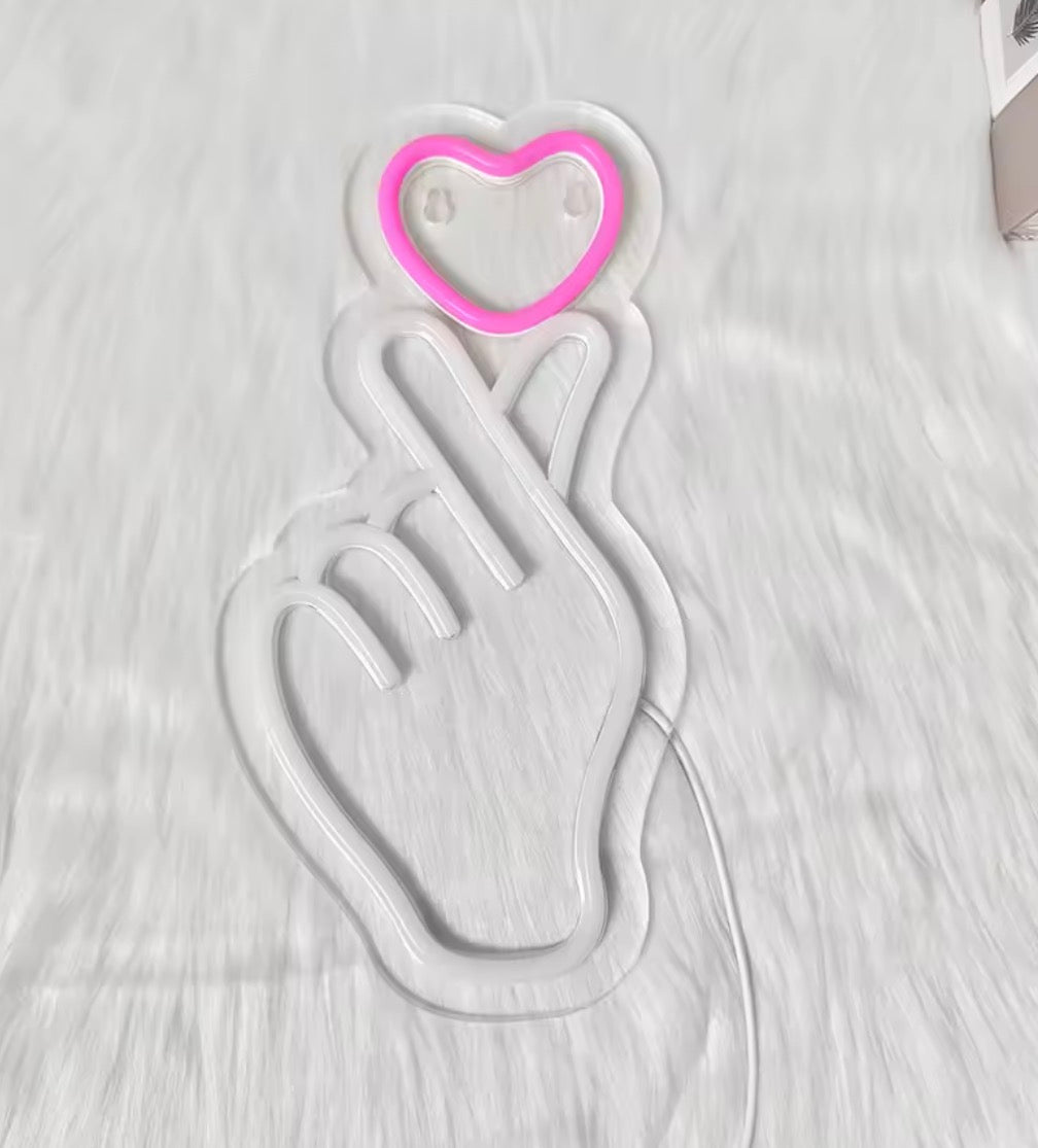 Néon LED main et cœur éteint, décoration murale artistique minimaliste