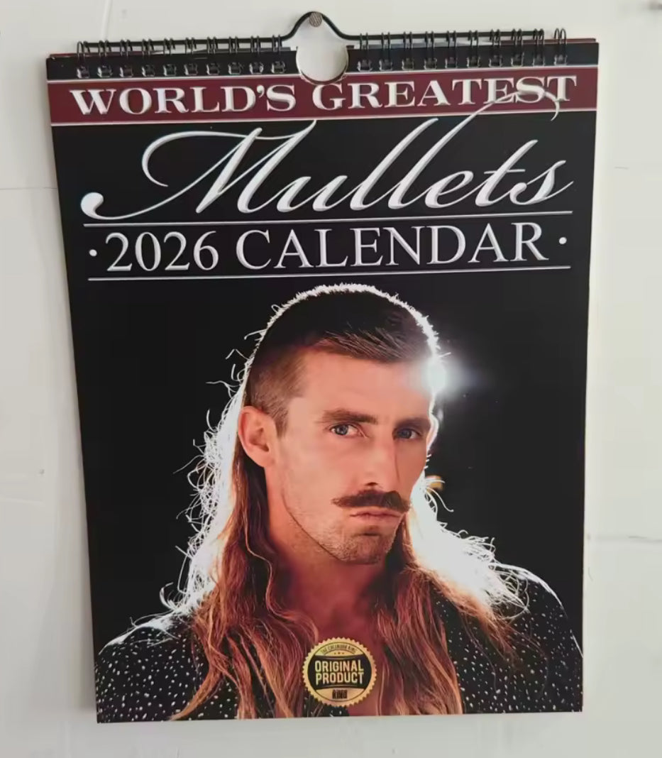 Calendrier 2026 Mulets – Cadeau rétro et drôle avec 12 coupes de cheveux légendaires
