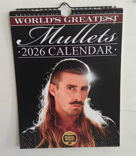 Calendrier 2026 Mulets – Cadeau rétro et drôle avec 12 coupes de cheveux légendaires