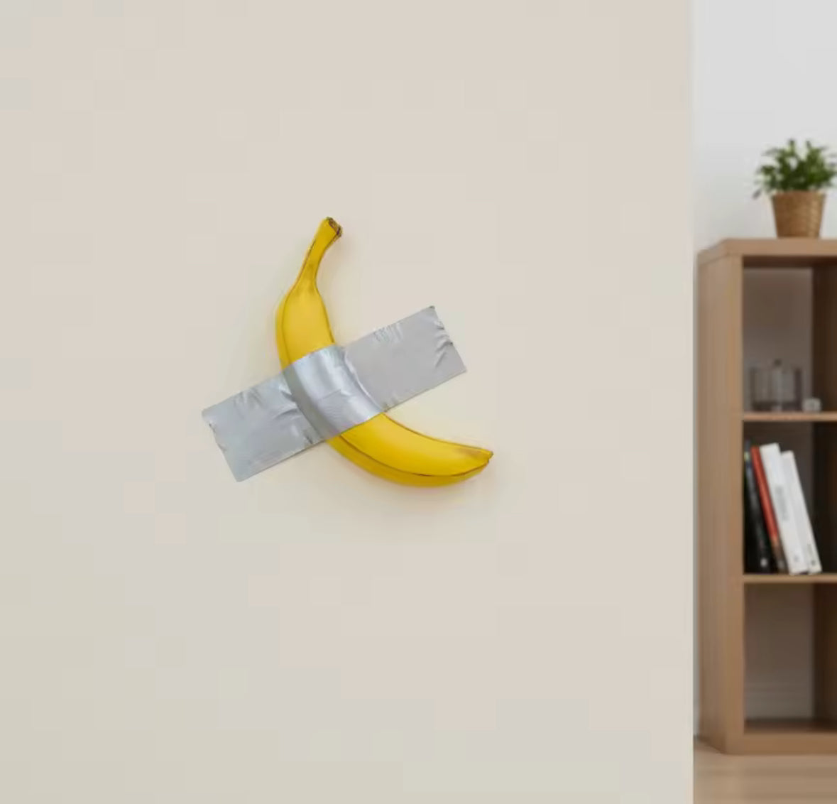 Objet d’art mural en résine jaune, clin d’œil à une œuvre contemporaine iconique