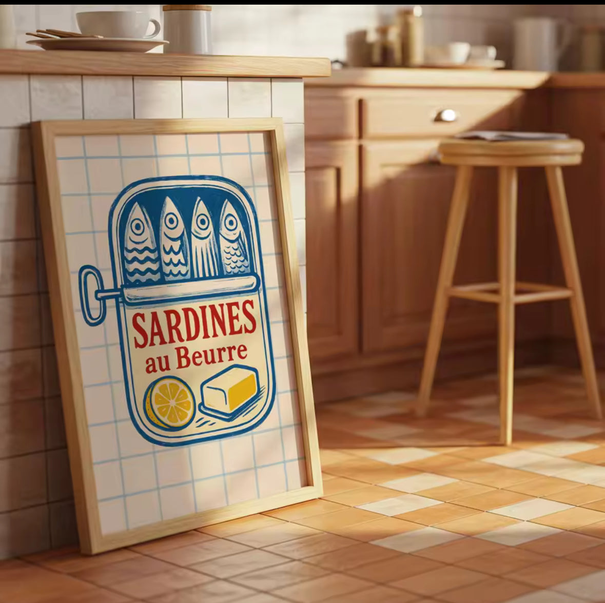Affiche murale Sardines, design coloré et esprit marin pour décoration cuisine