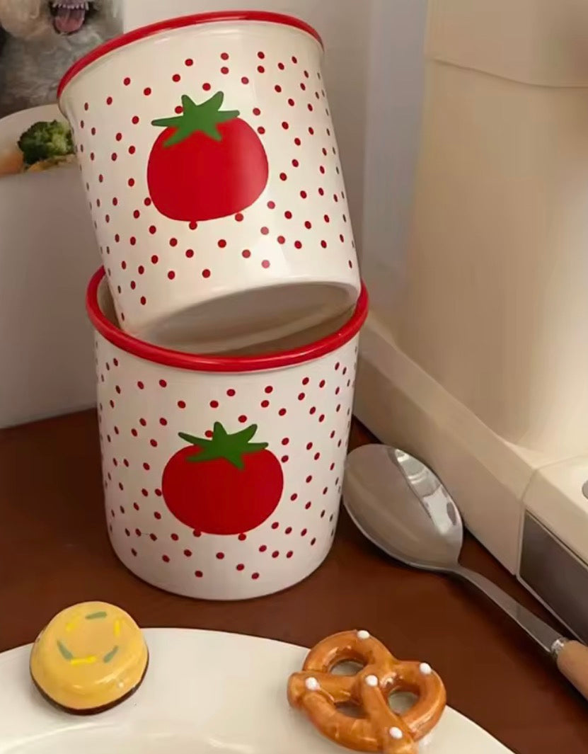 Mug tomate céramique style rétro pour pause café élégante