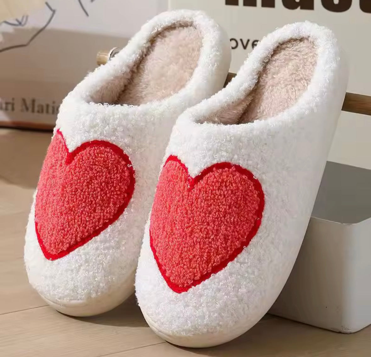 Chaussons Cœur Douillet design cœur rouge, pantoufles chaudes et confortables