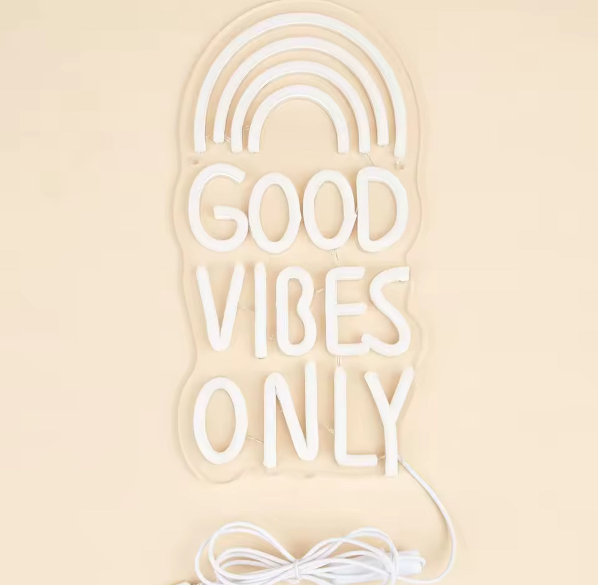 Panneau néon LED Good Vibes Only vert et arc-en-ciel tendance déco maison