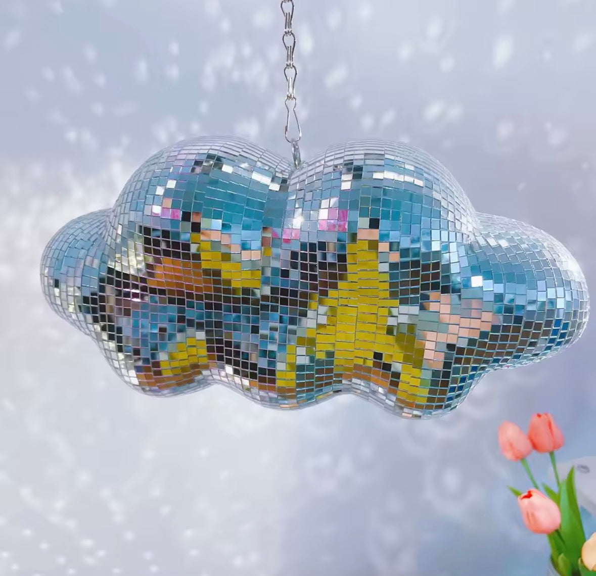 Nuage Disco luminaire plafond miroir, pièce iconique déco moderne et instagrammable