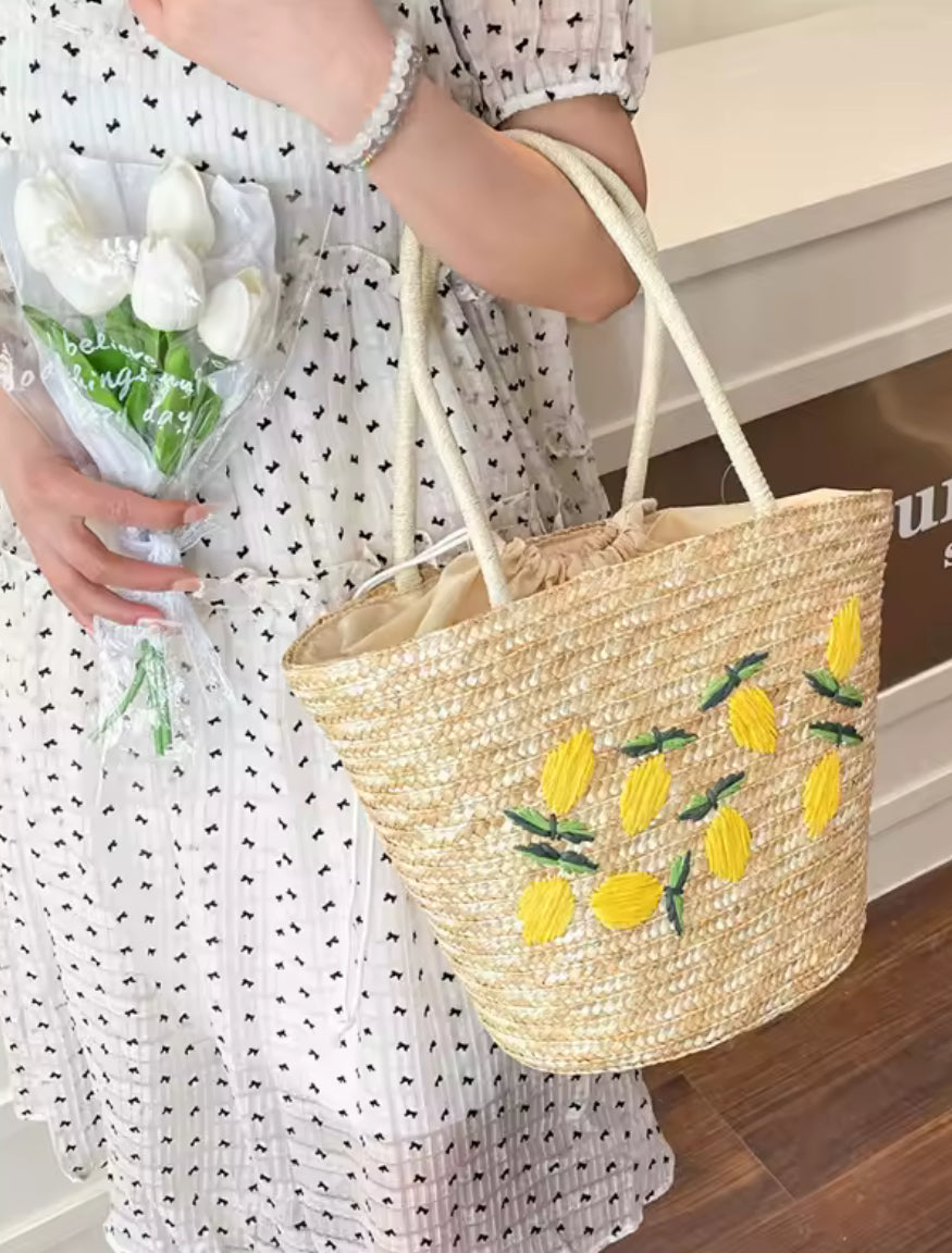 Sac cabas citron léger et spacieux – parfait pour la plage ou le marché