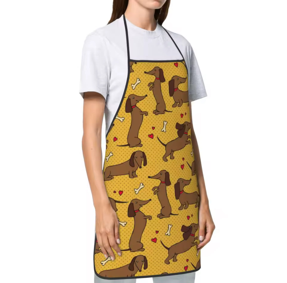 Tablier de cuisine fantaisie imprimé teckel mignon en polyester résistant