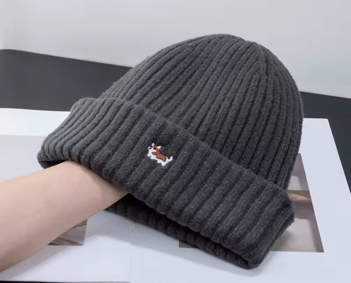 Bonnet Corgi gris foncé en laine chaude, mode automne-hiver