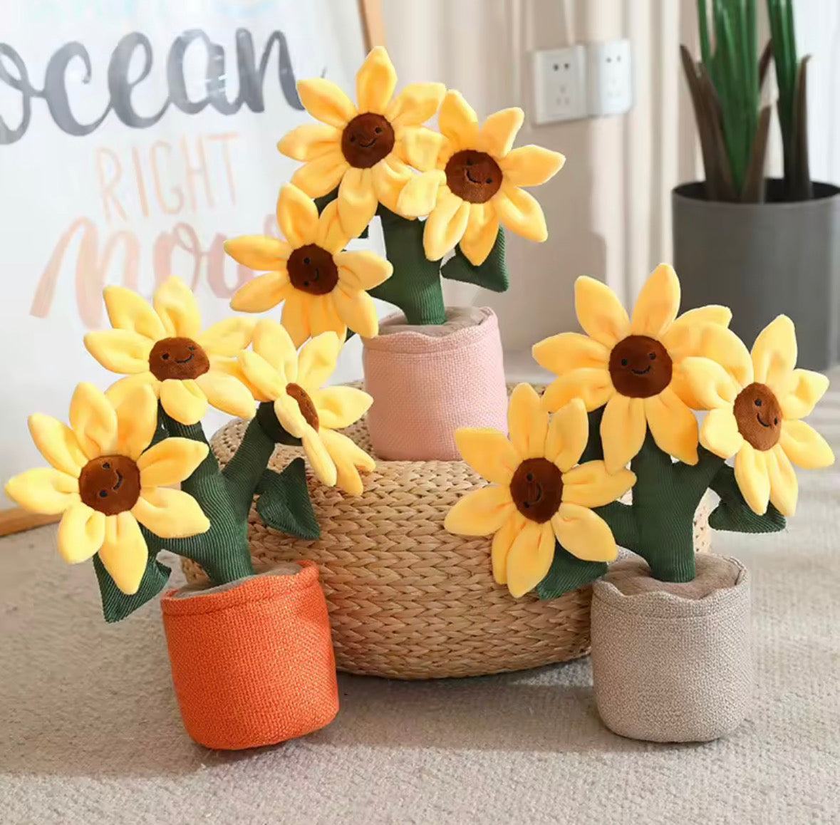 Bouquet Tournesols Sourire – Décoration en peluche 32 cm