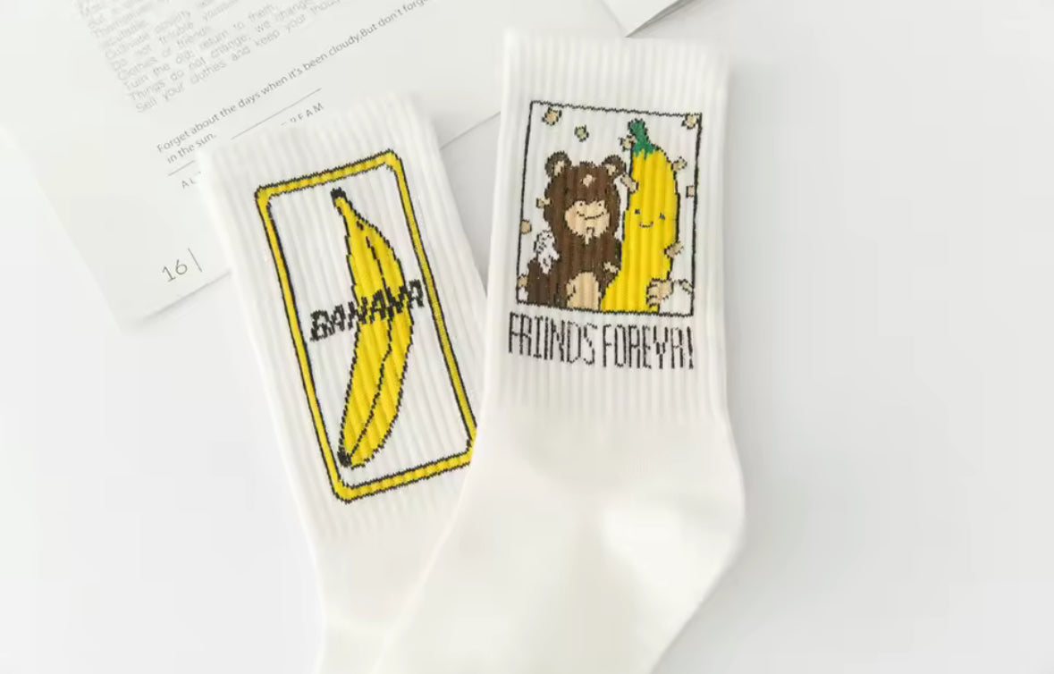 Chaussettes fantaisie banane confortables pour femme et homme