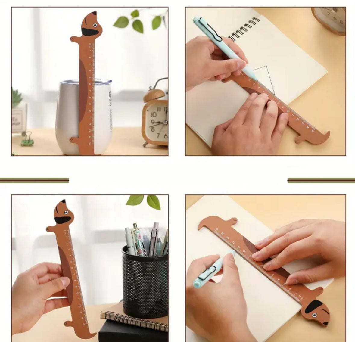 Règle Teckel marron – papeterie fantaisie française, instrument de mesure compact et décoratif