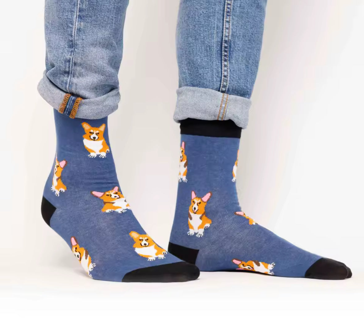 Chaussettes originales confortables avec motif Corgi assis, talon et pointe renforcés