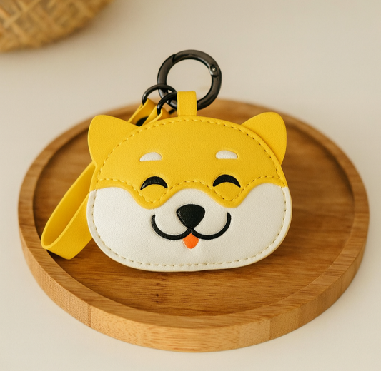 Porte-clés Chien Shiba Inu Kawaii en cuir PU jaune et blanc – accessoire mignon pour clés et sacs