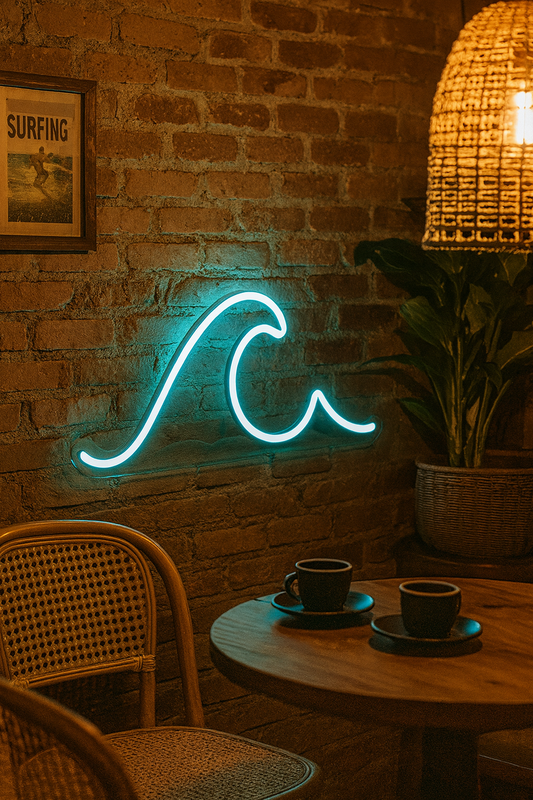 Néon Vague Surf Maison Pamplune – Enseigne LED bleue style californien pour déco murale