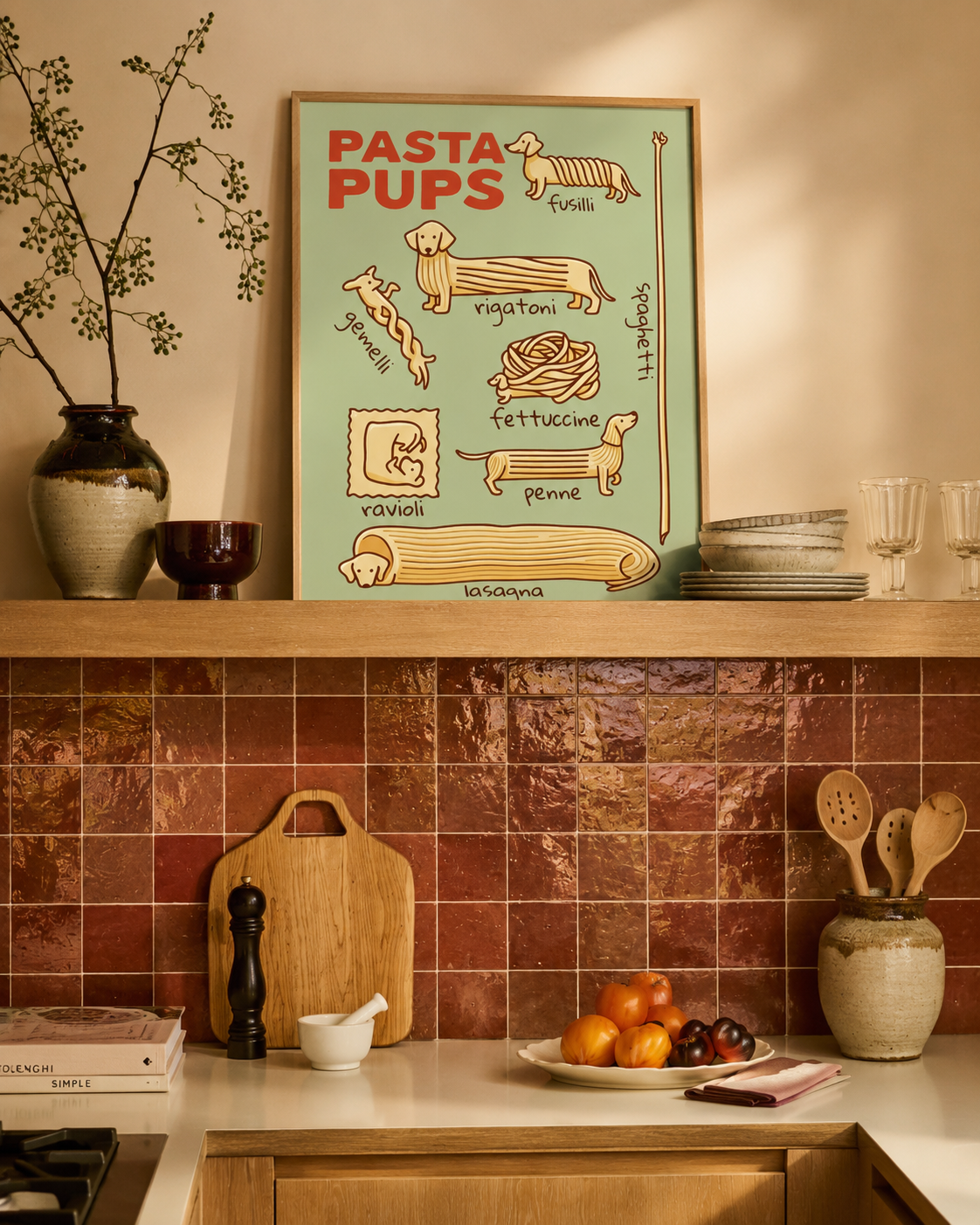 Affiche Pasta Pups – Teckel & Pâtes Italiennes