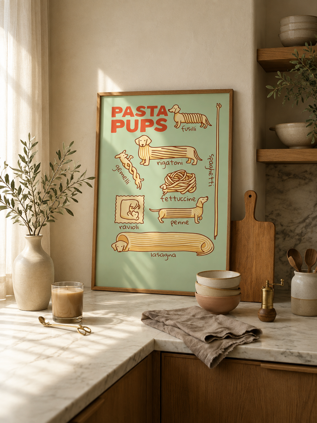 Affiche Pasta Pups – Teckel & Pâtes Italiennes