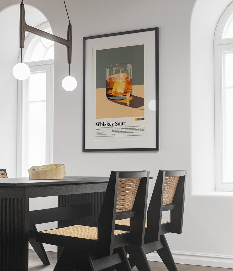 Illustration murale cocktail – Affiches cocktails moderne sur fond coloré avec boisson stylisée