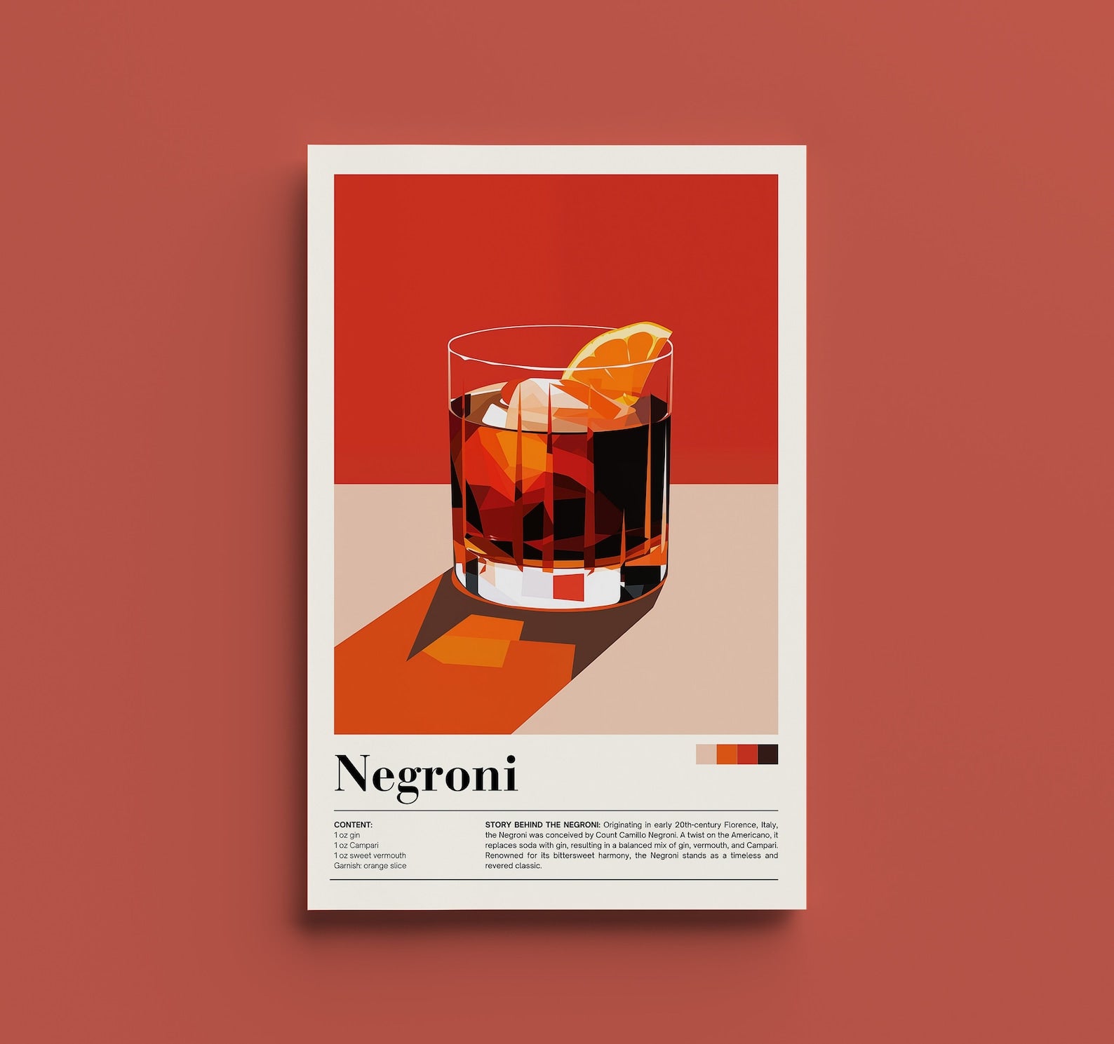 Affiche cocktail Negroni – Poster stylisé d’un Negroni avec rondelle d’orange