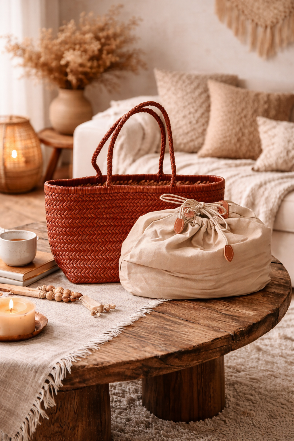 Sac tressé en cuir véritable