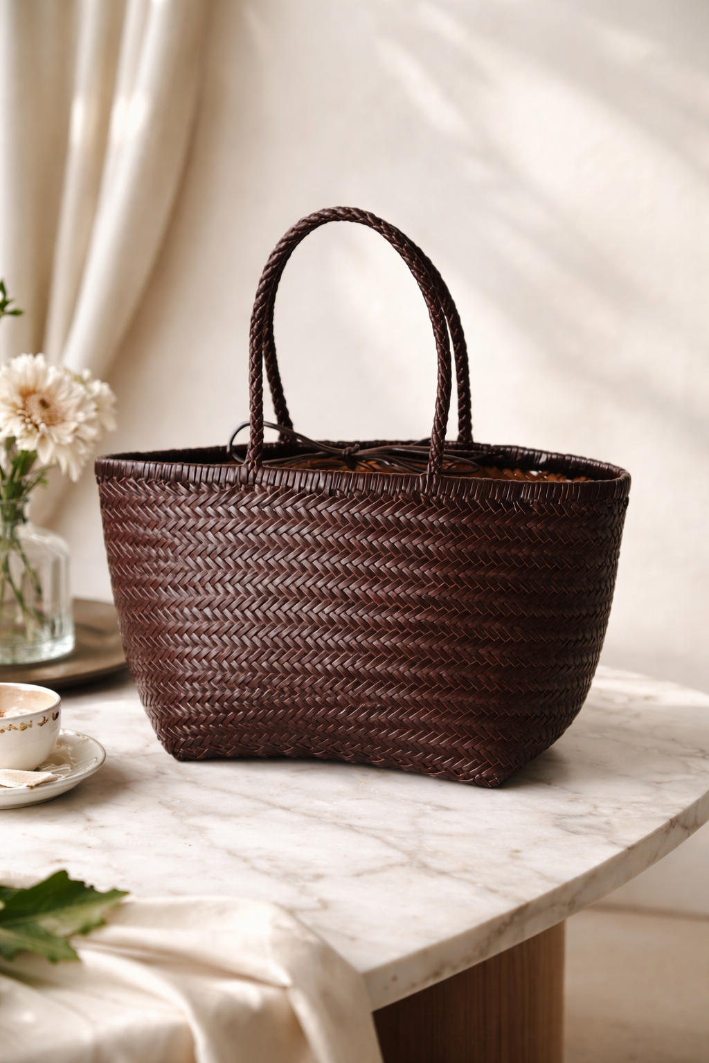 Sac cabas cuir tressé Maison Pamplune élégant