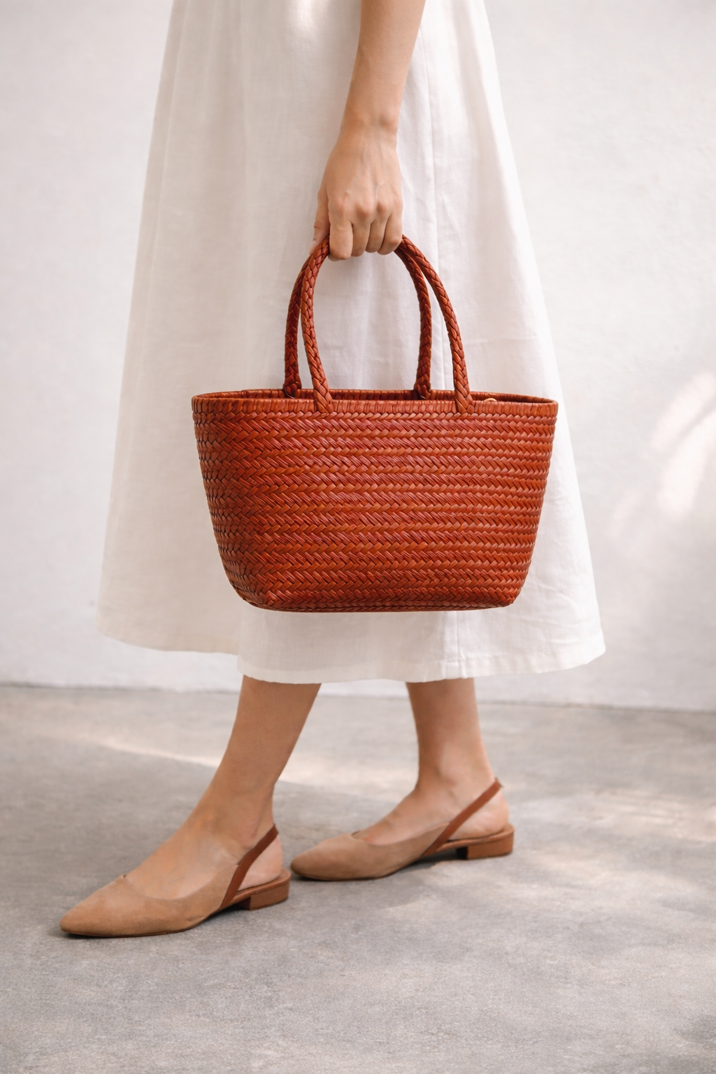 Sac tressé en cuir véritable