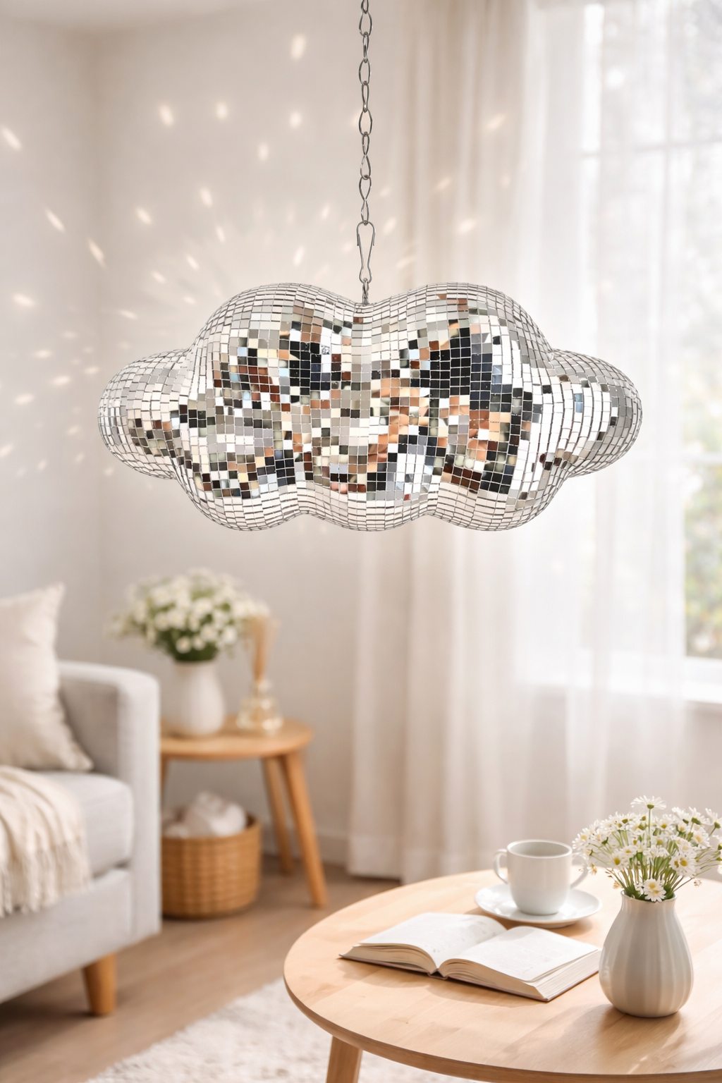 Nuage Disco suspension miroir en forme de nuage, luminaire design moderne effet mosaïque