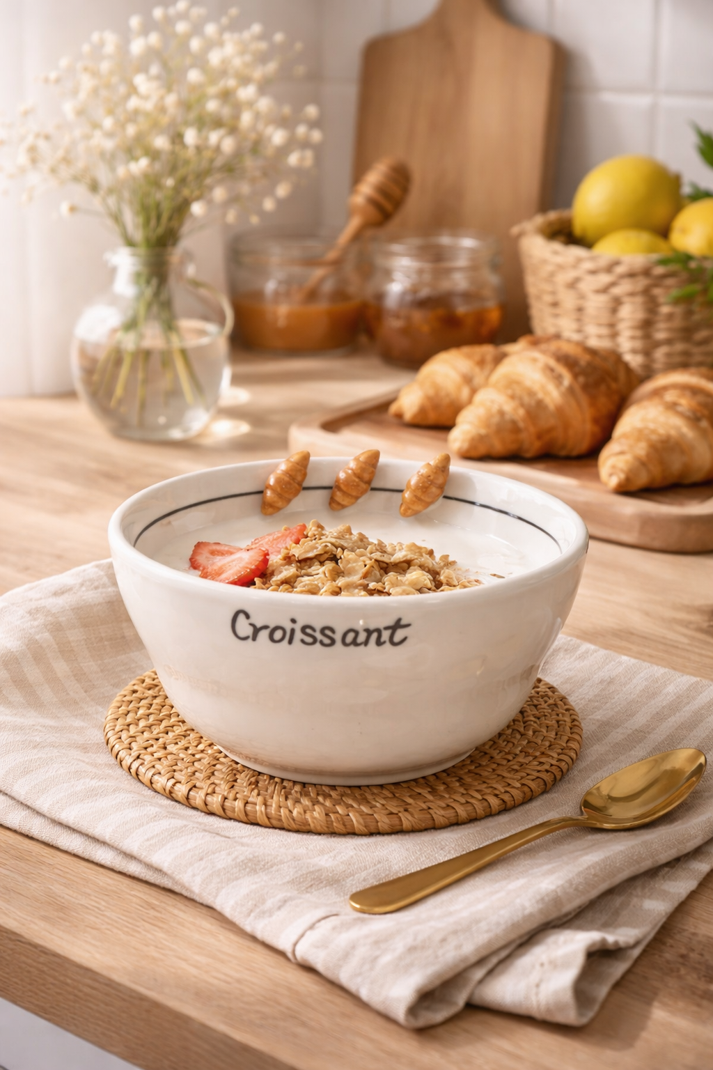 Bol croissant en céramique émaillée pour petit déjeuner gourmand style café parisien