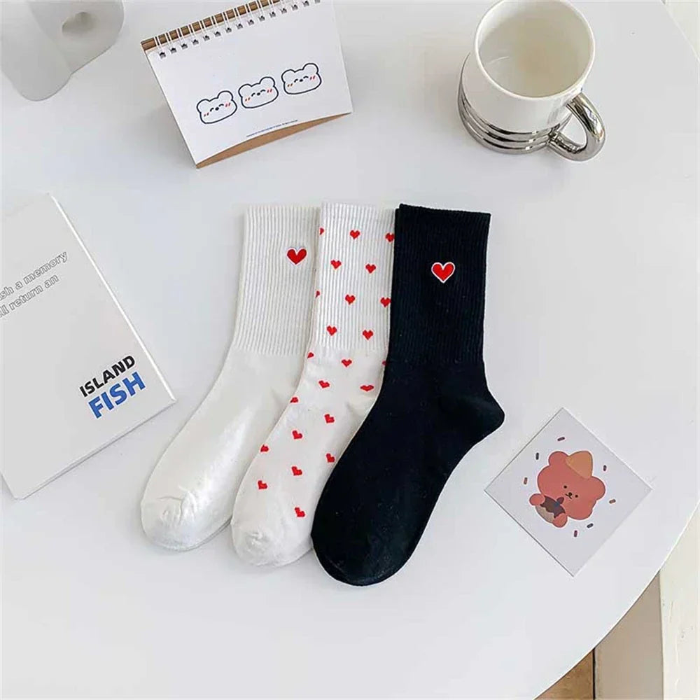 Ensemble 3 paires chaussettes amour, coton respirant, cadeau Saint-Valentin