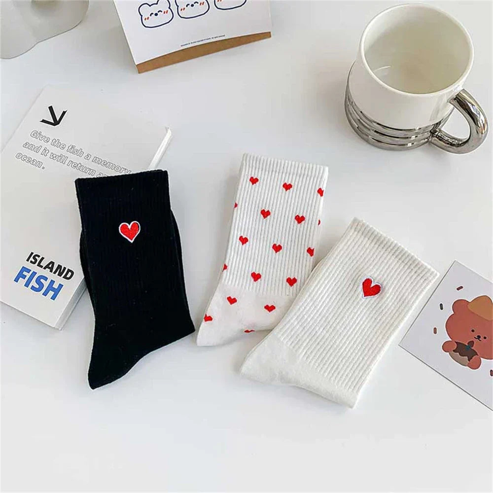 Lot de chaussettes coton confortables motif cœur, cadeau romantique femme homme