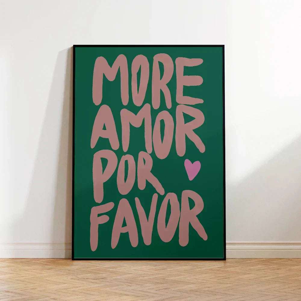 Affiche déco More Amor Por Favor avec écriture stylisée – Parfaite pour un salon ou une chambre