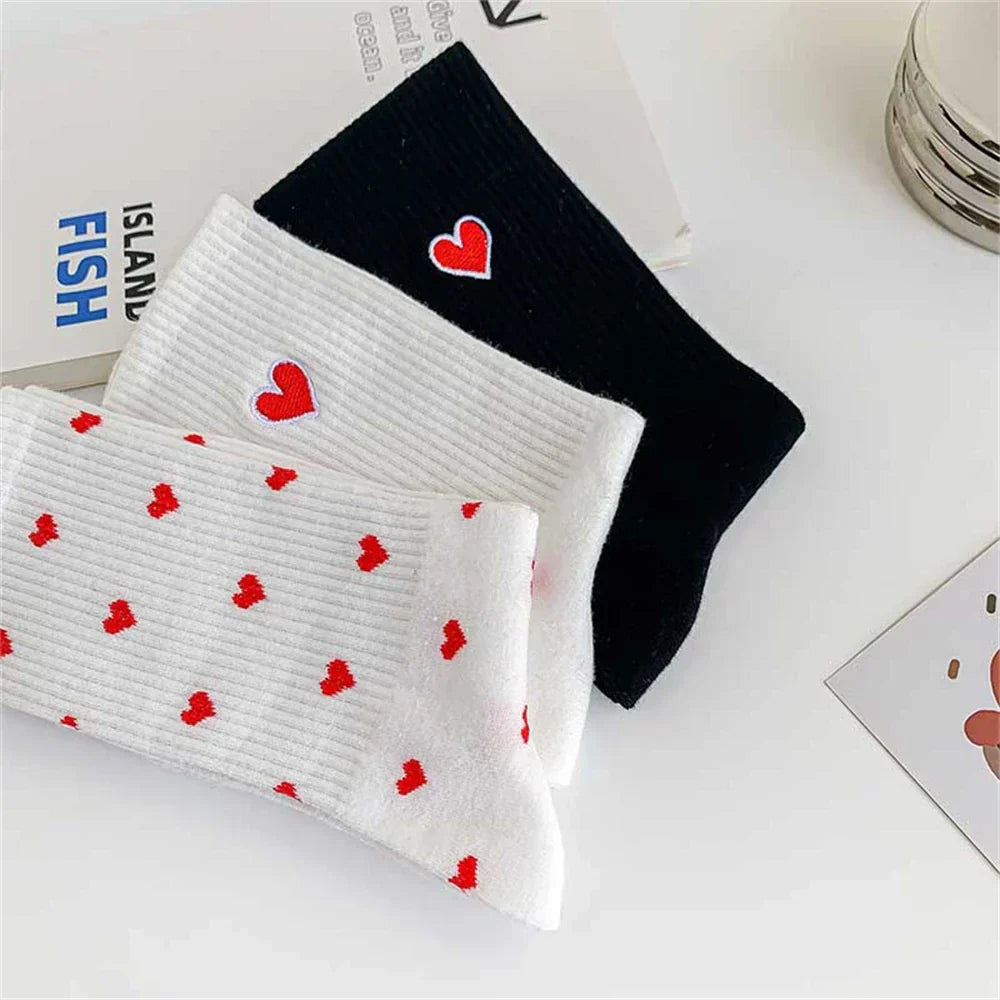 Chaussettes pleines d’amour Maison Pamplune, lot de 3 paires coton doux motif cœur rouge