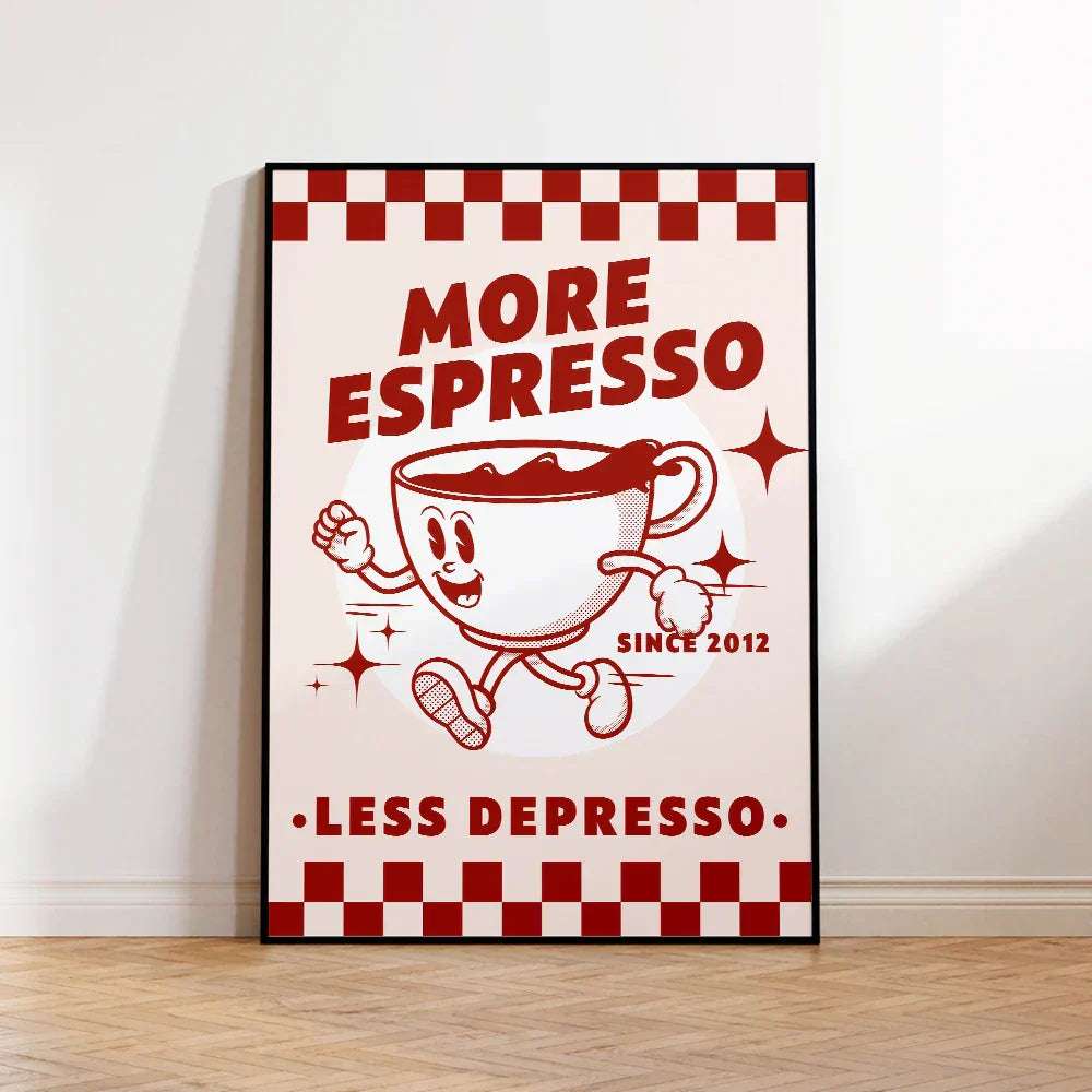 Affiche More Espresso, Less Depresso – Déco murale café style rétro chic