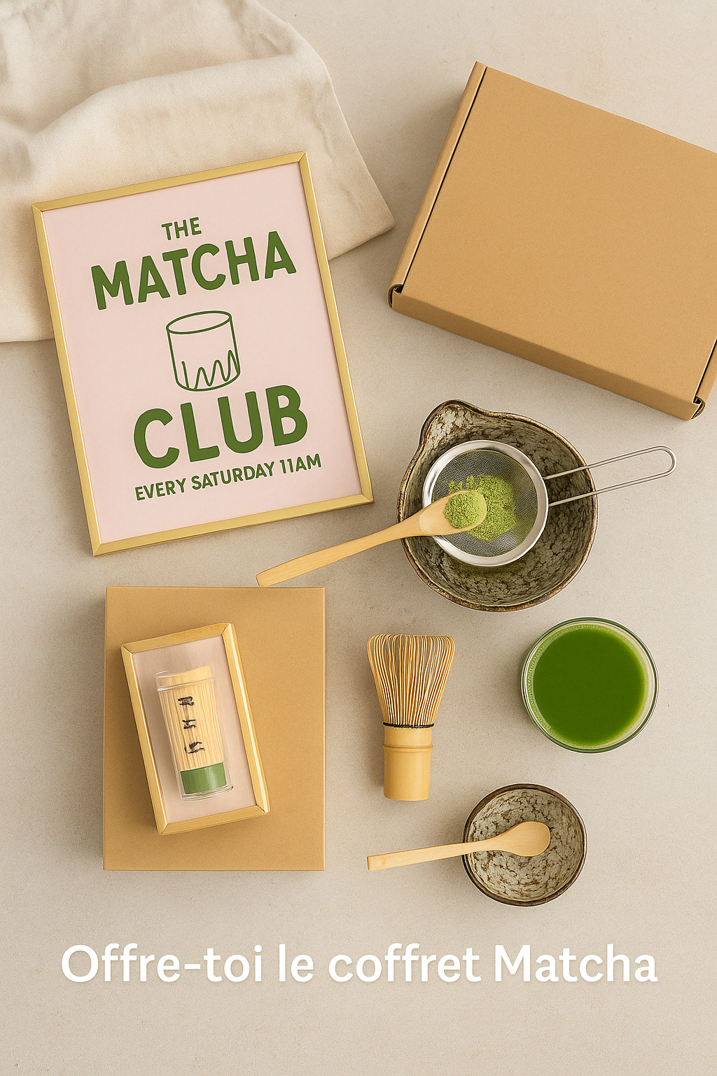 Set matcha japonais complet en céramique artisanale vert turquoise avec fouet en bambou chasen et bol traditionnel chawan
