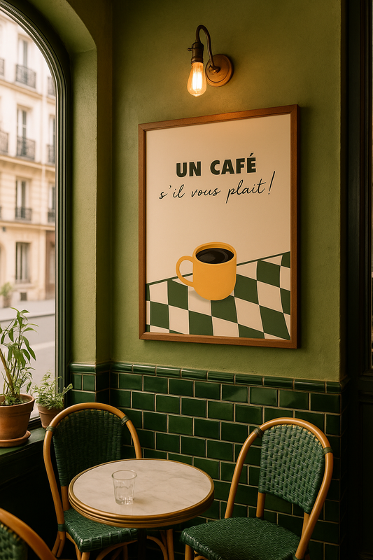 Affiche "Un café s'il vous plaît" -décoration murale cuisine et coin café, impression fine art Maison Pamplune